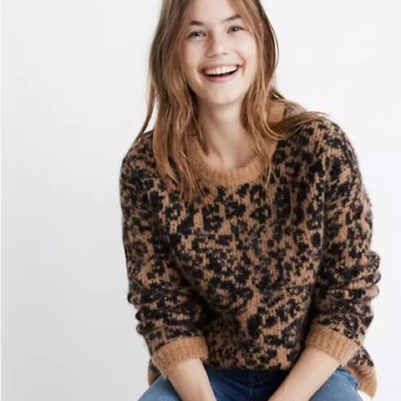 New!! Leopard Crewneck Sweater Madewell - Picture 1 of 4